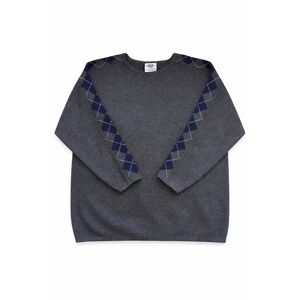 Pineapple Connection Mens‎ XL Argyle Sleeve Crewneck Sweater Charcoal Grey Knit